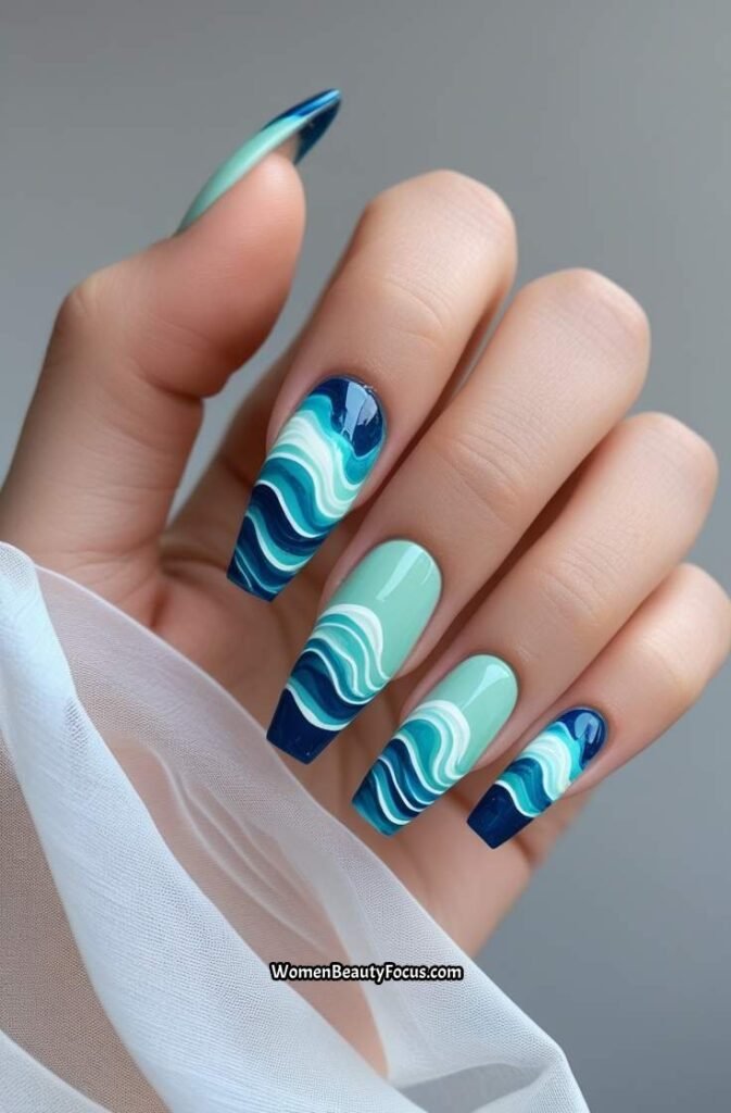 9. Ocean Wave Acrylic Nails