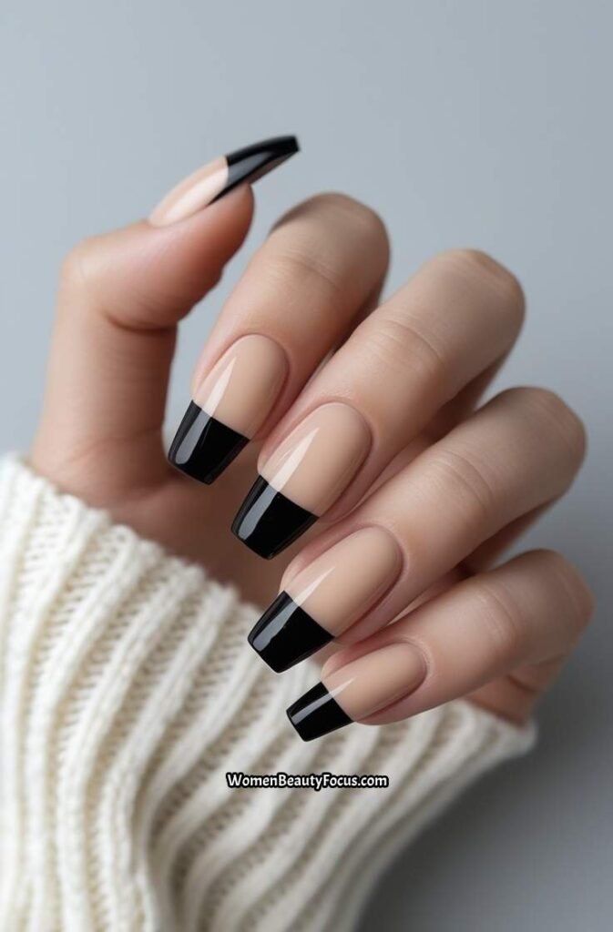9. Short Acrylic Nails with Black French Tips