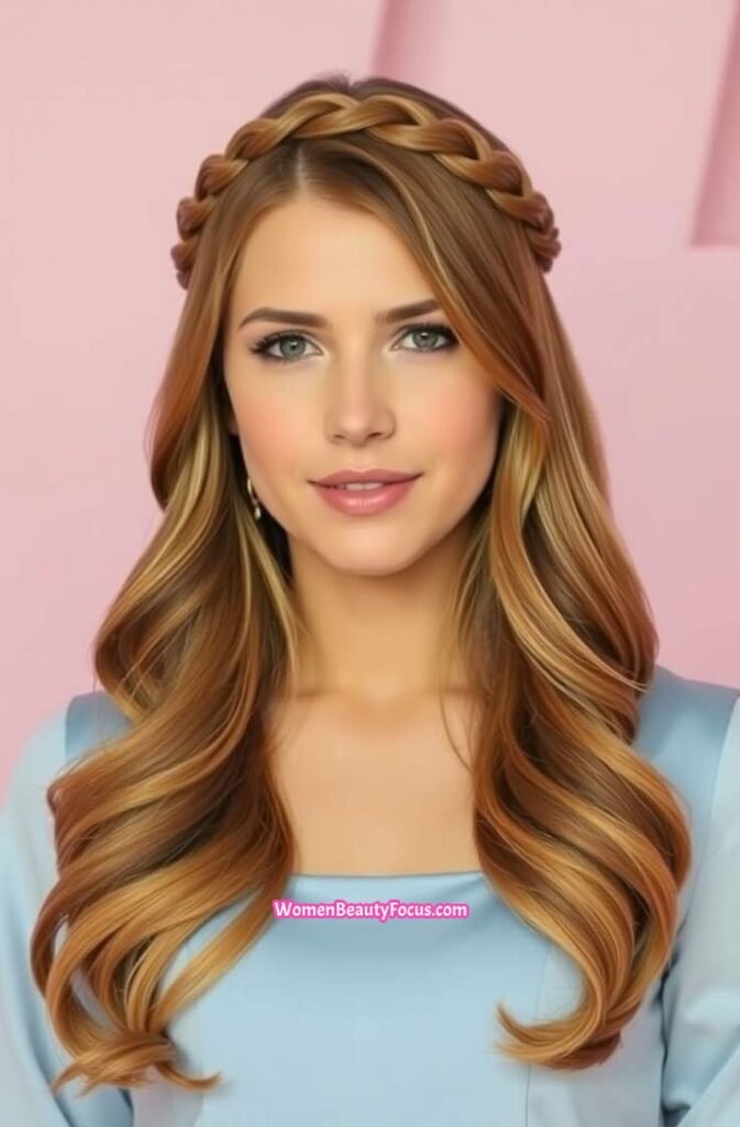 9. Side Parted Waves with Braided Headband Front View