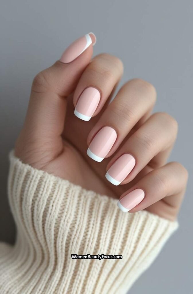 9. Soft Pink French Tips on Short Nails