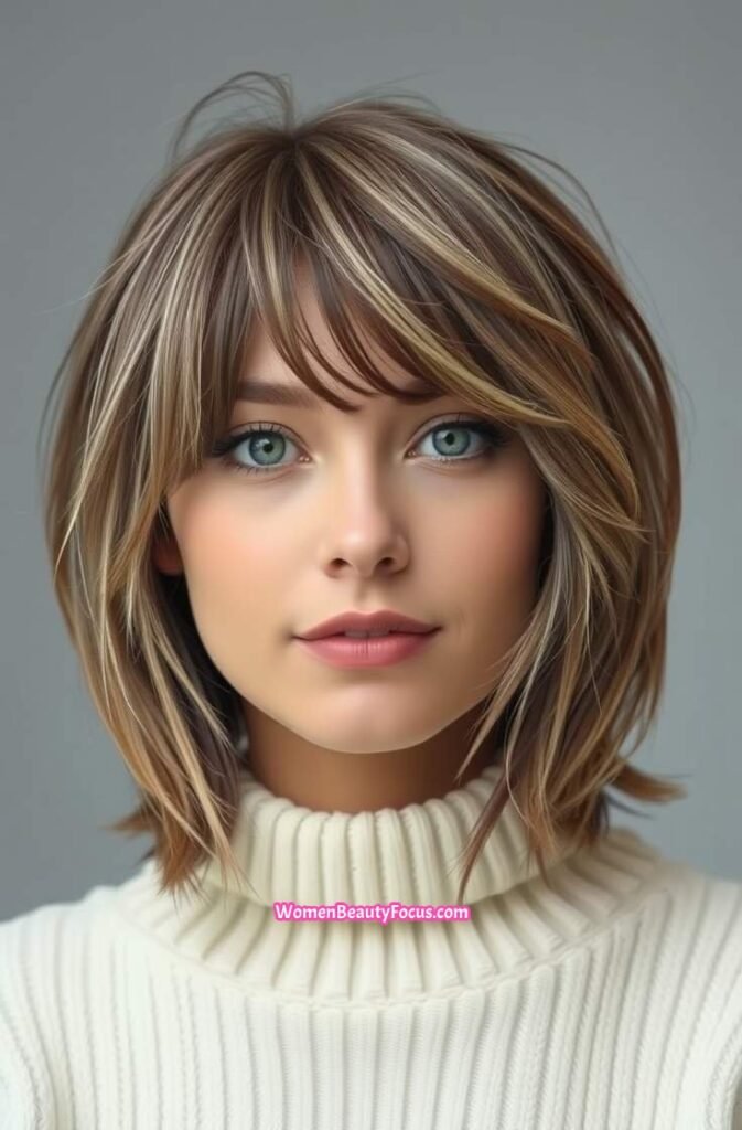 9. Textured Bob with Wispy Bangs Front View