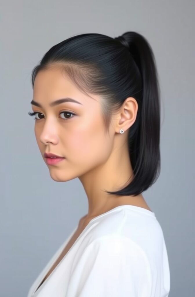 9. Tight Sleek Ponytail with Smooth Finish Front View
