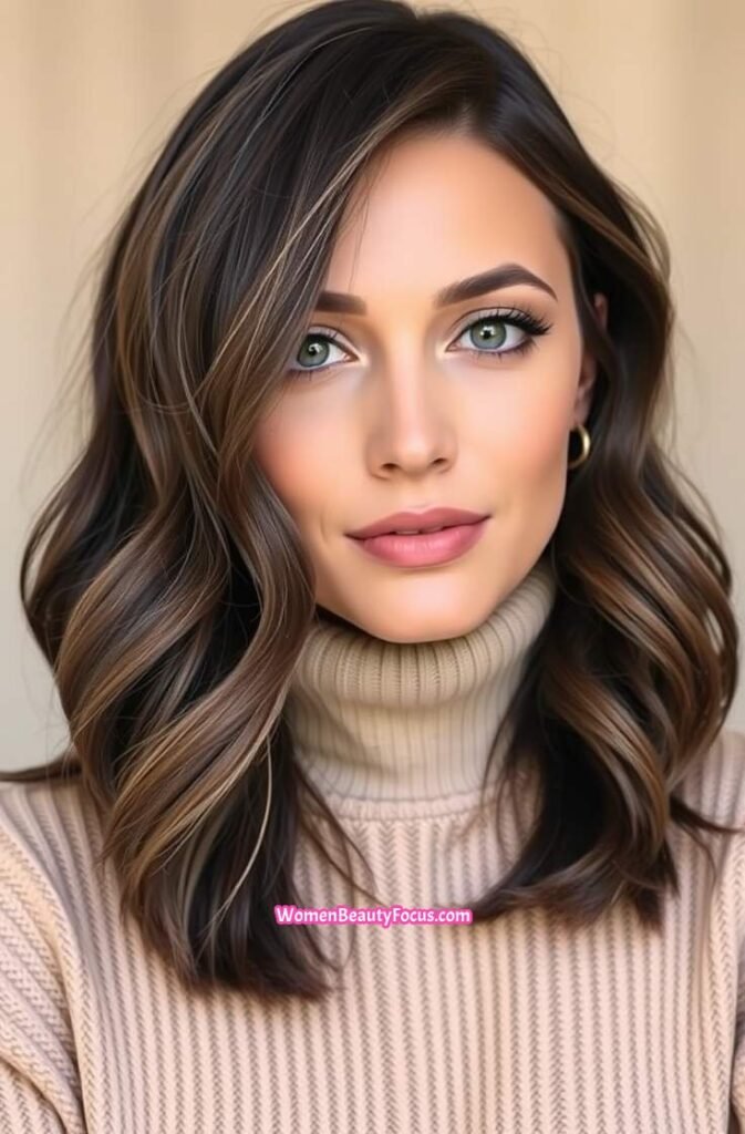 9. Wavy Lob with Blunt Ends and Side Part Front View