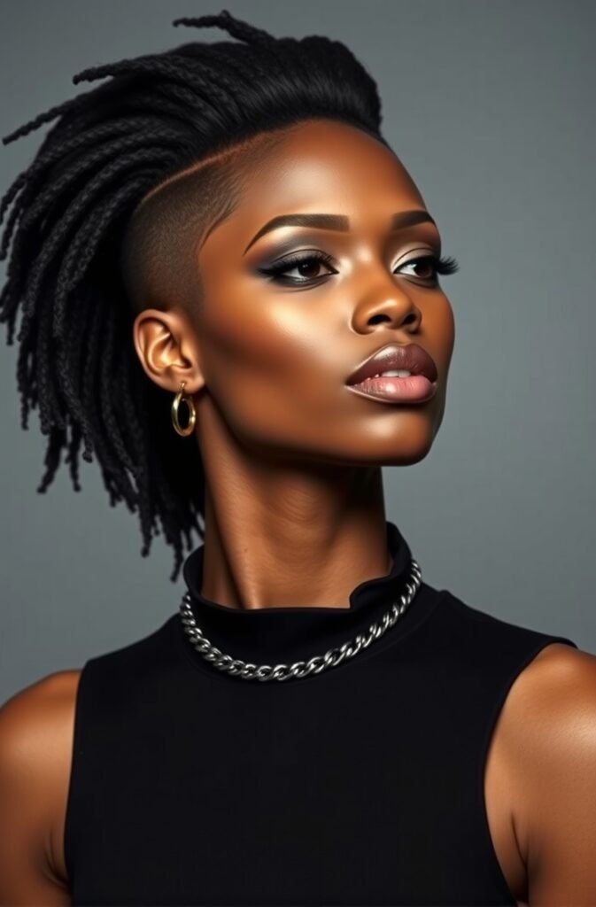 Flux Schnell A sideswept loc for black woman style paired with 3