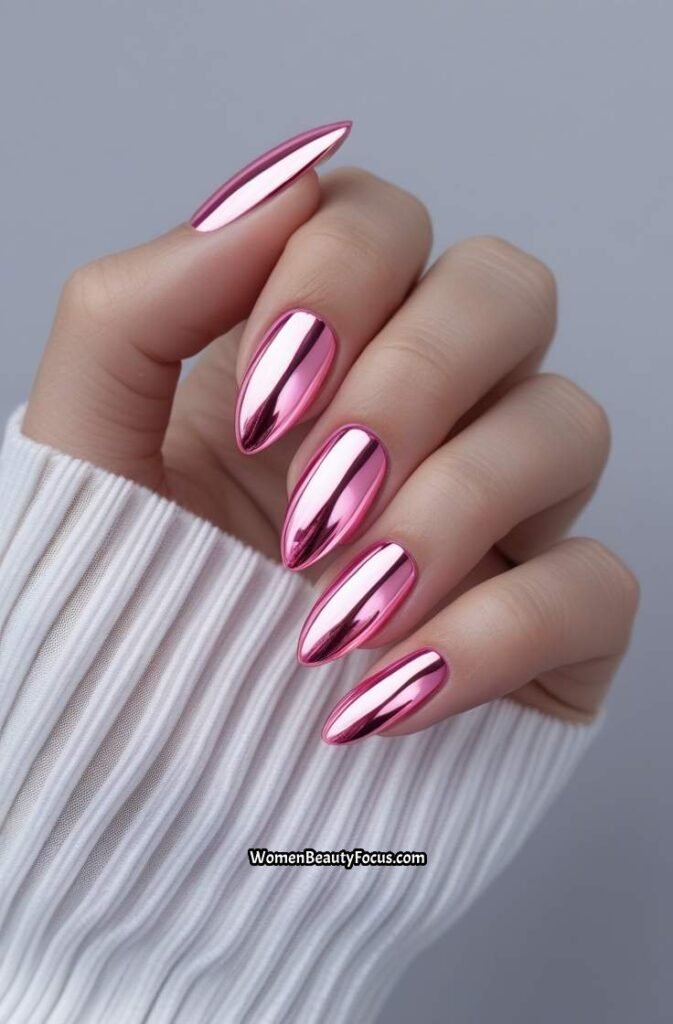 1. Chrome Pink Almond Nails