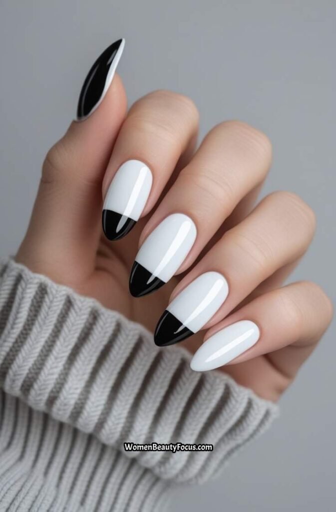 1. Classic Black and White French Tips