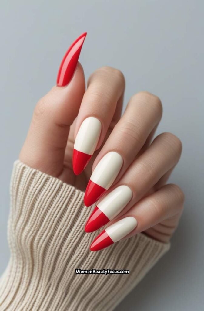1. Classic Red French Tips with a Twist