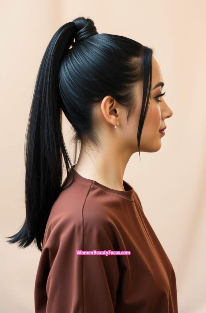 1. Sleek High Ponytail with Middle Part Front View 1