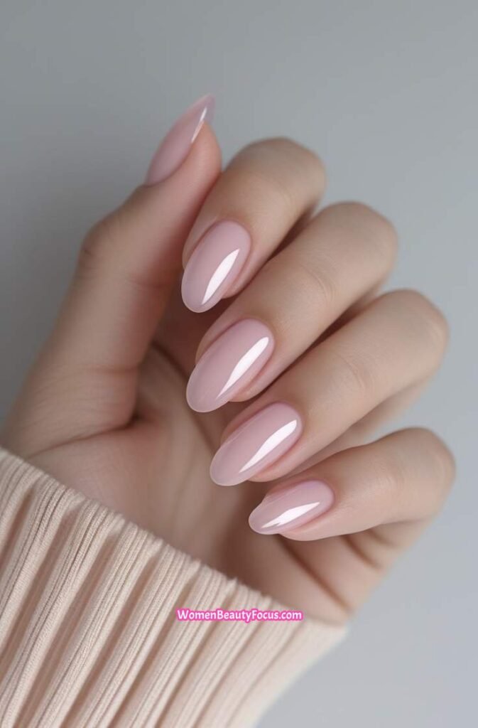 1. Soft Pink Sheer Nails with Glossy Finish