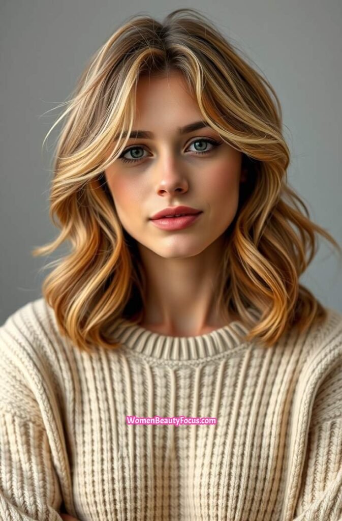 1. Tousled Sandy Blonde Waves with Middle Part FrontStraight View
