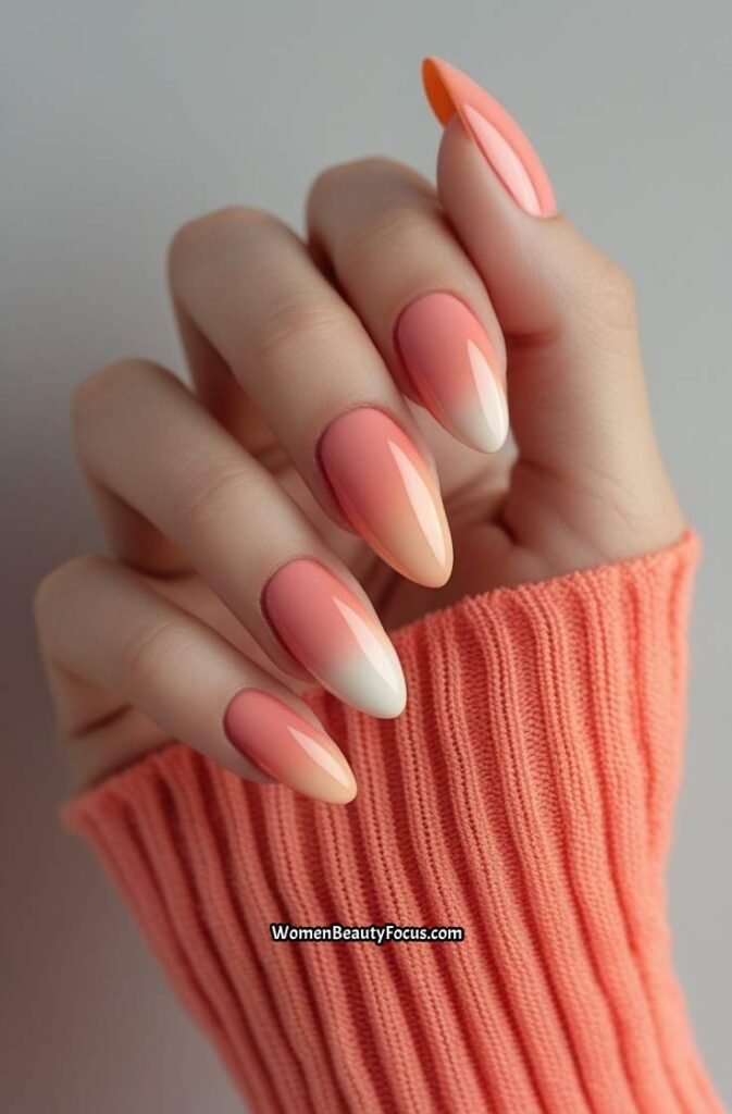 10. Almond Nails with Soft Coral Gradient