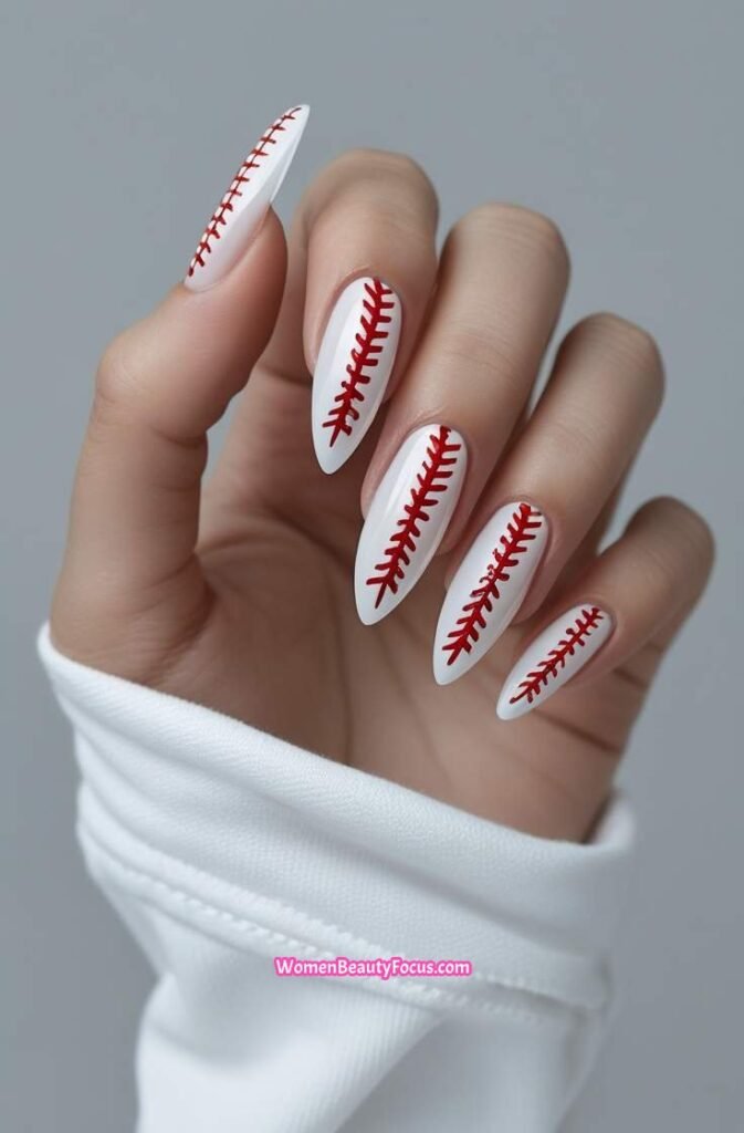 10. Baseball Stitch Cutout Nails
