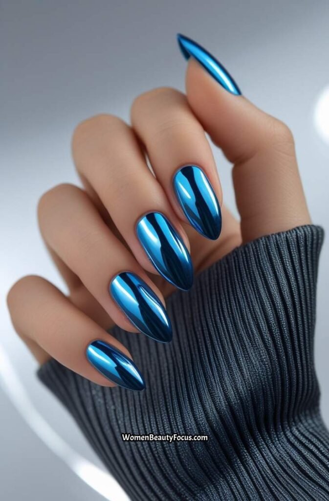 10. Blue Chrome Metallic Nails