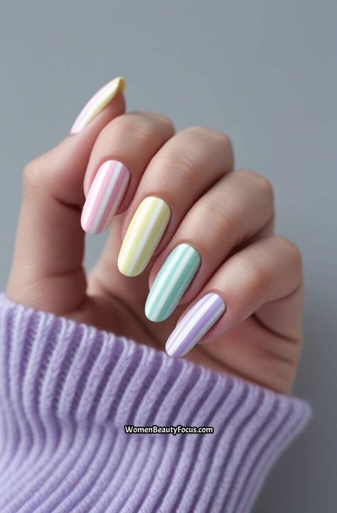 10. Candy Inspired Striped Nails