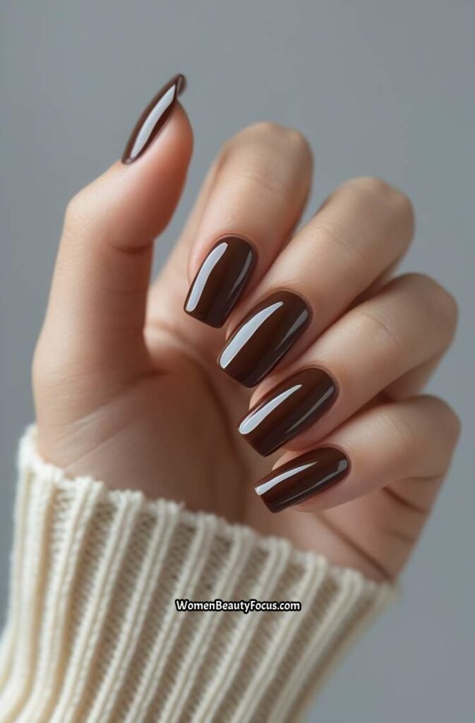 10. Chocolate Brown Glossy Nails