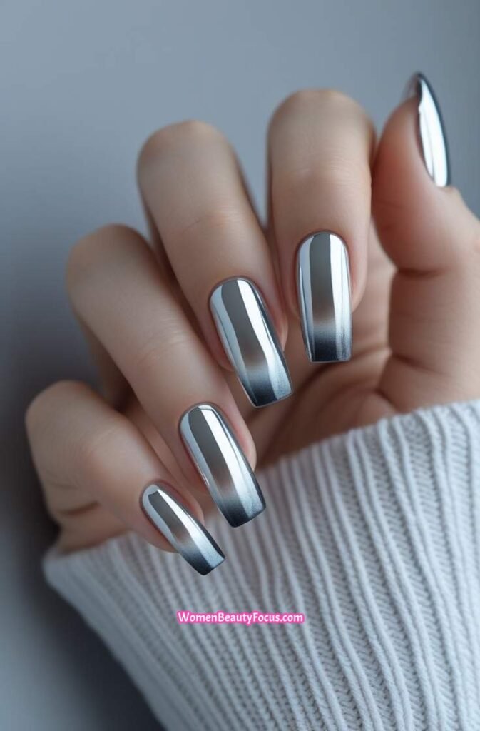 10. Chrome Ombre Nails with a Gradi