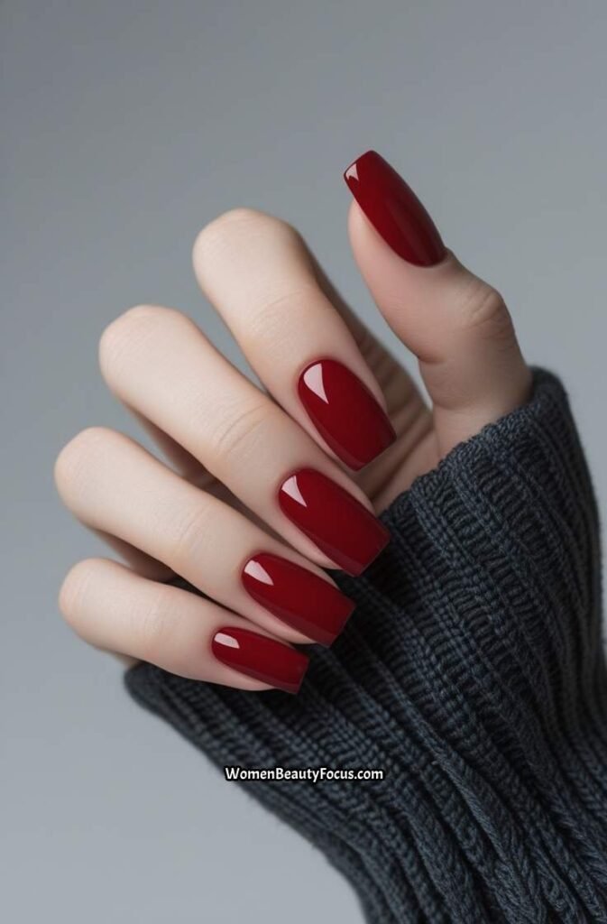 10. Classic Red Short Square Nails