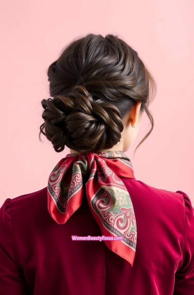 10. Coily Ponytail with Silk Scarf Wrap Back View