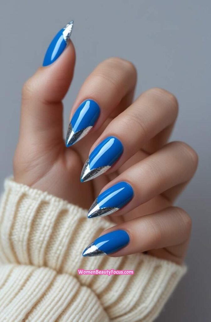 10. Electric Blue Stiletto Nails with Silver Foil 10 IMGCentury