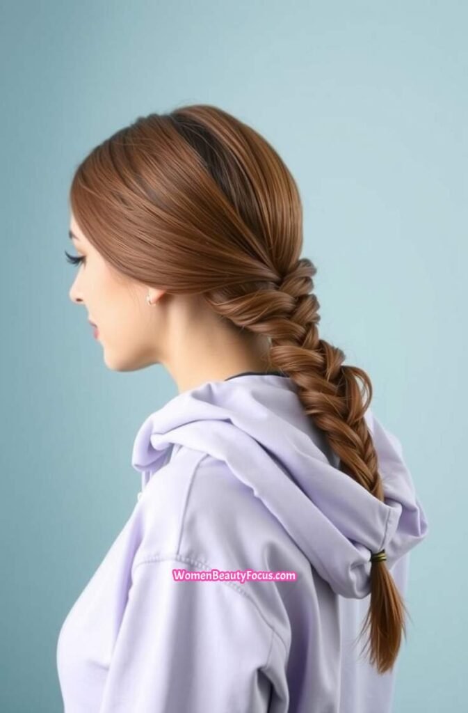 10. French Braid into Low Ponytail Side View