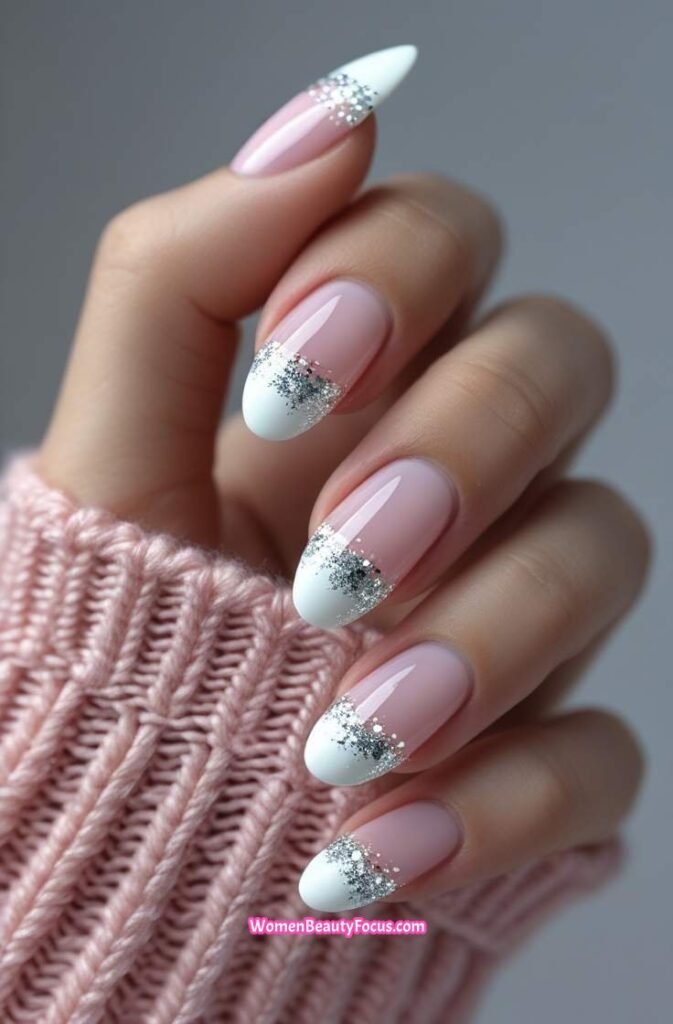 10. French Tips with Glittered Edges