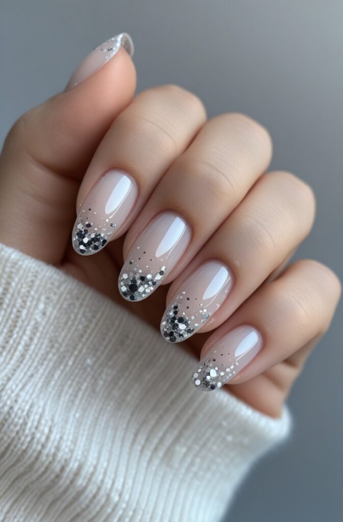 10. Milky Neutral Nails with Micro Glitter Accents