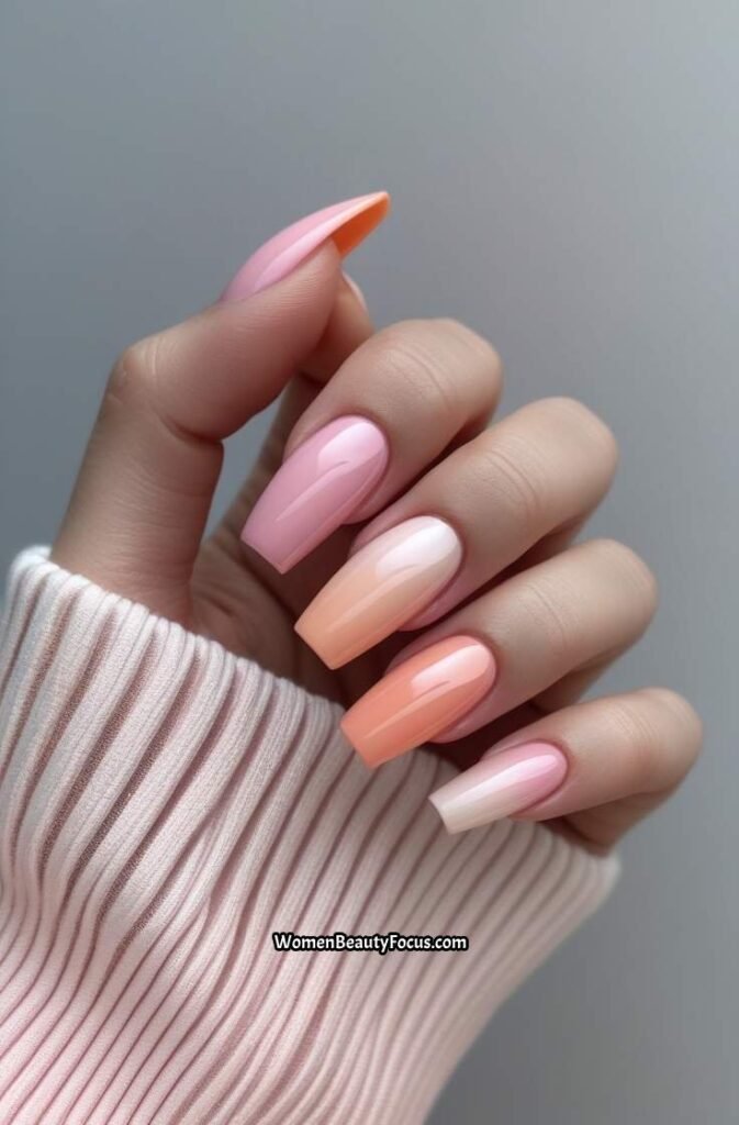 10. Pink Ombre Nails with Peach Tips