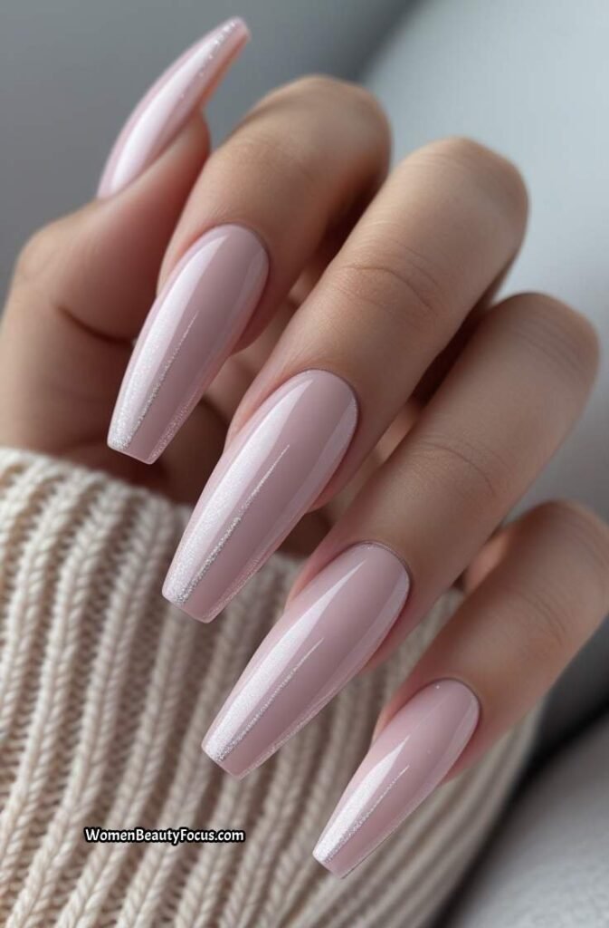 10. Soft Blush Pink Coffin Nails with Subtle Glitter