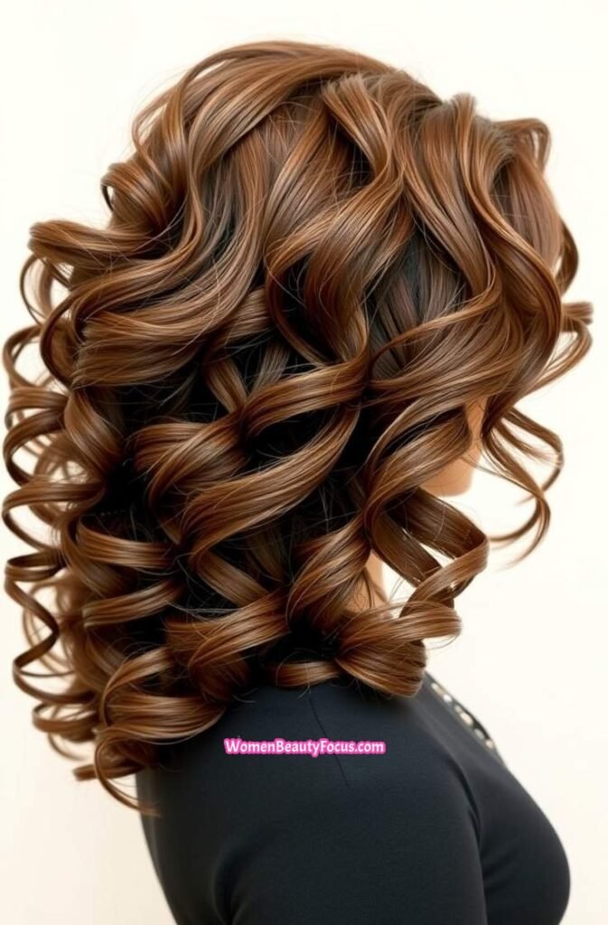 10. Soft Mocha Brown with Voluminous Curls Back View