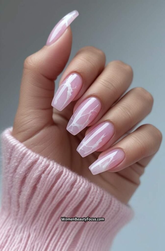 10. Soft Rose Quartz Marble Nails
