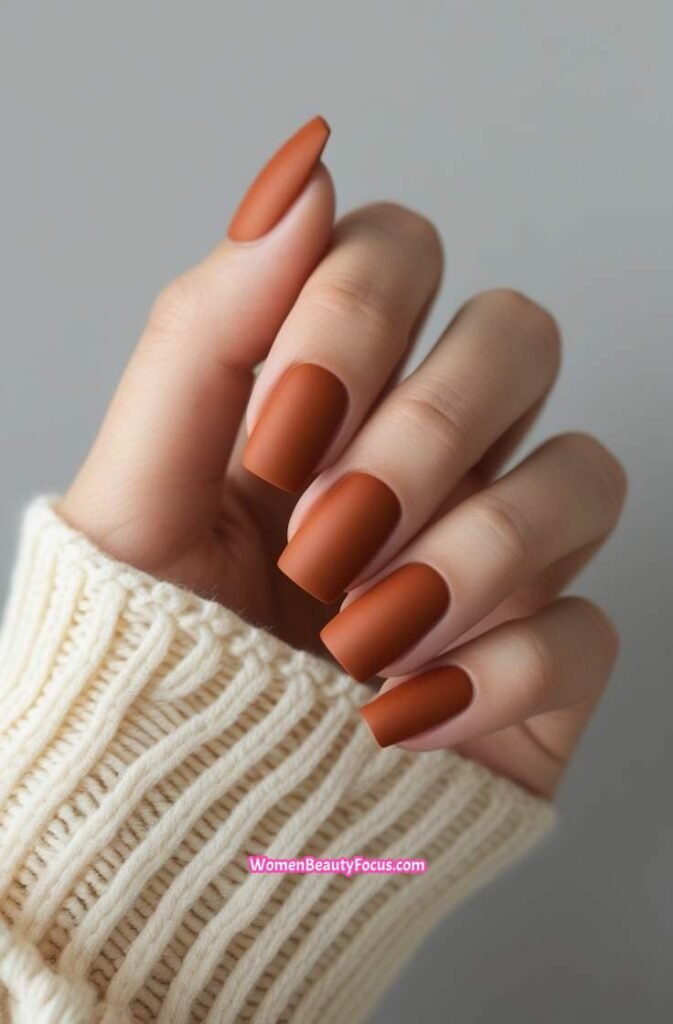 10. Warm Terracotta Nails with a Matte Finish