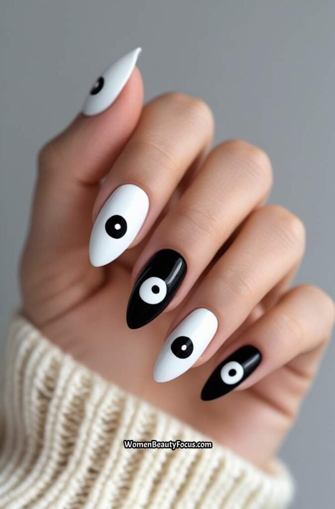 11. Black and White Yin Yang Nails