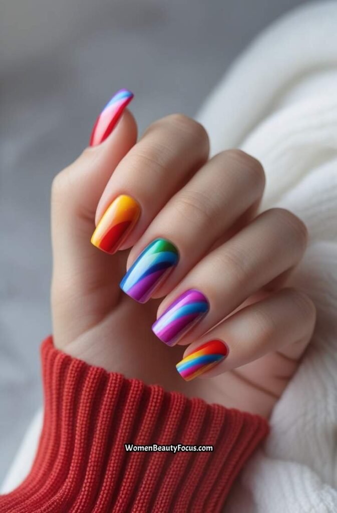 11. Bold Rainbow Nails for a Fun Summer Look