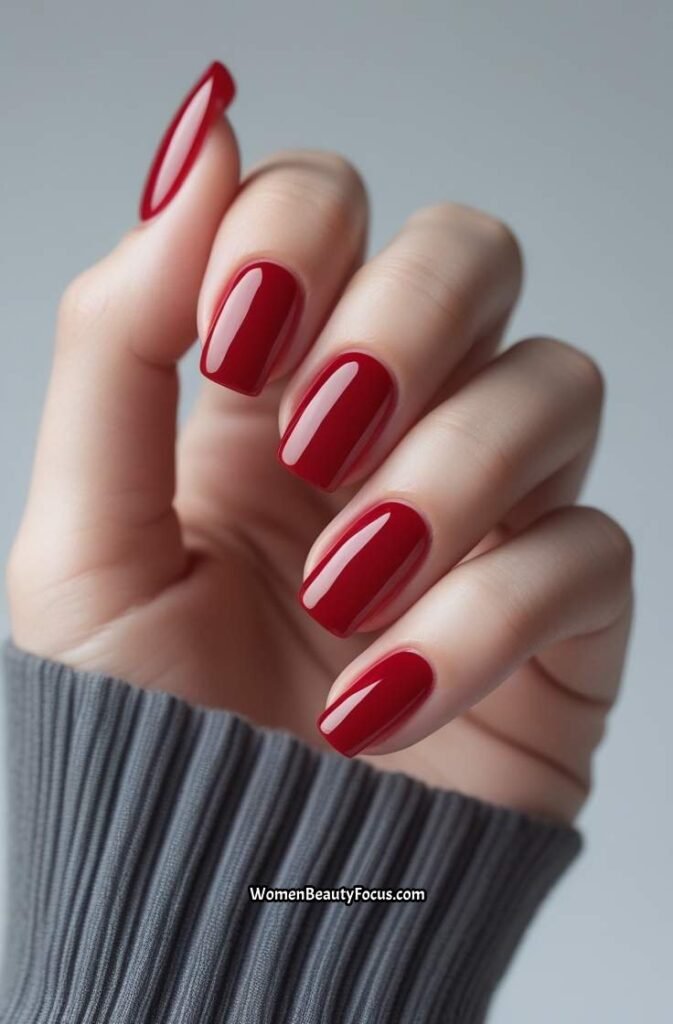 11. Cherry Red Short Square Nails