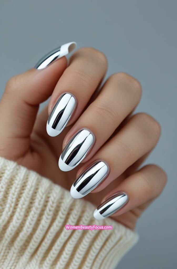11. Chrome French Tips with a Modern Twist