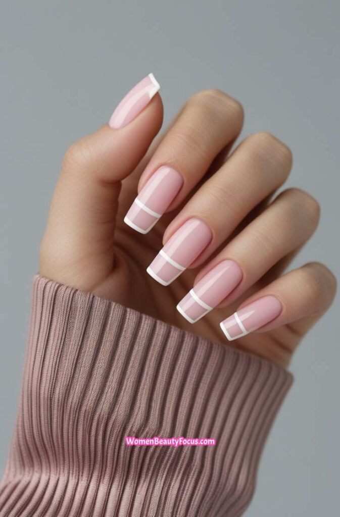 11. Double Lined French Tip Nails
