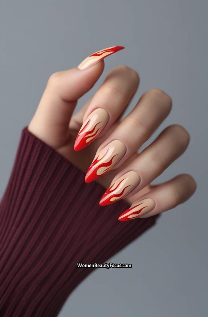 11. Fiery Red Flame Nail Art