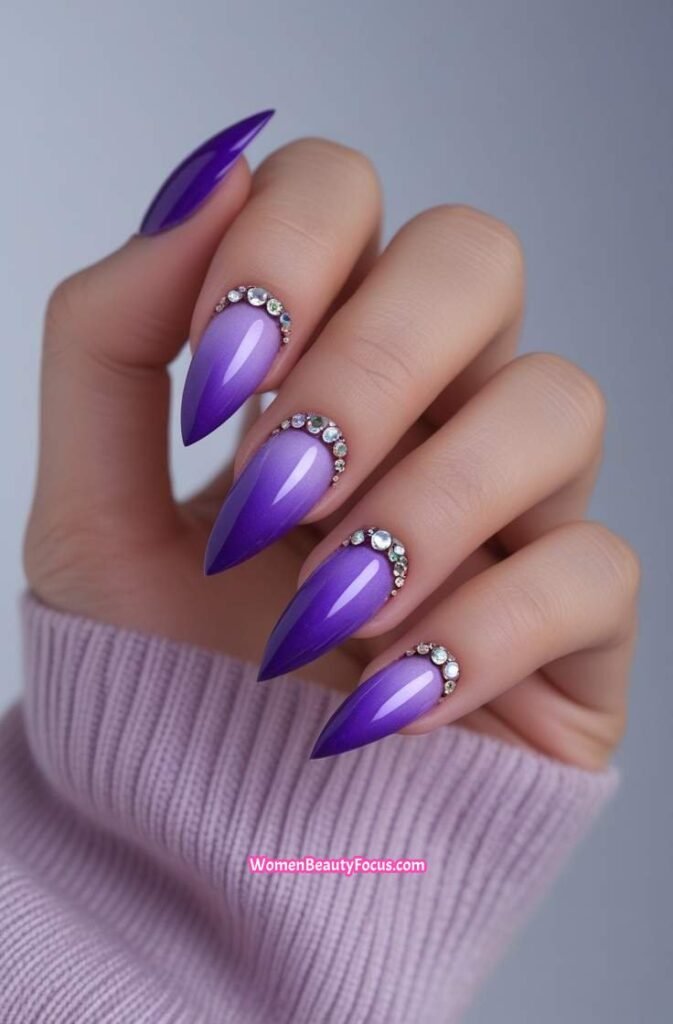 11. Gradient Purple Stiletto Nails with Rhinestones 11 IMGCentury