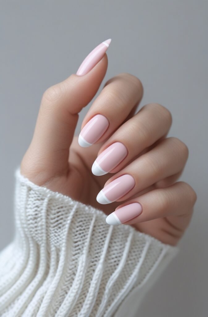 11. Light Pink with Minimalist White Tips