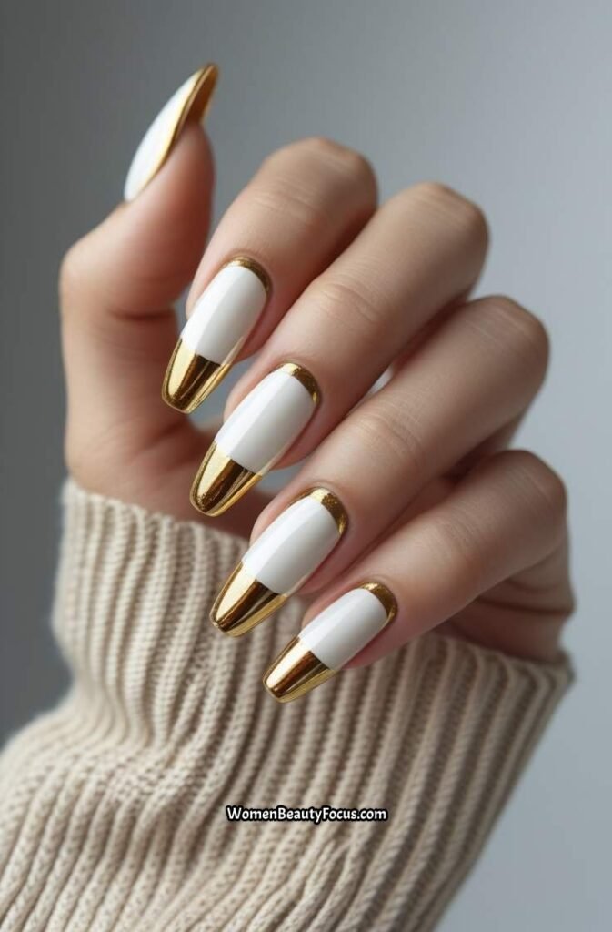 11. Metallic Gold French Tip Nails