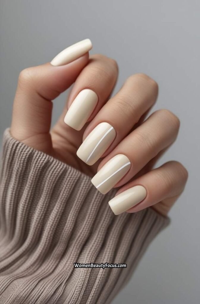 11. Milky Neutral Square Nails with Minimal Art