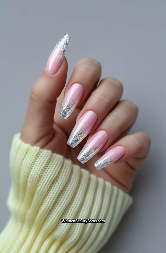 11. Ombre Nails with Sparkling Glitter Tips