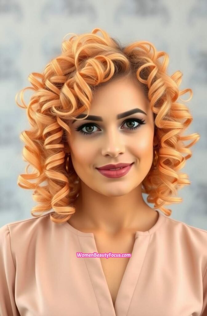 11. Peach Curls with Volume and Bounce FrontStraight View