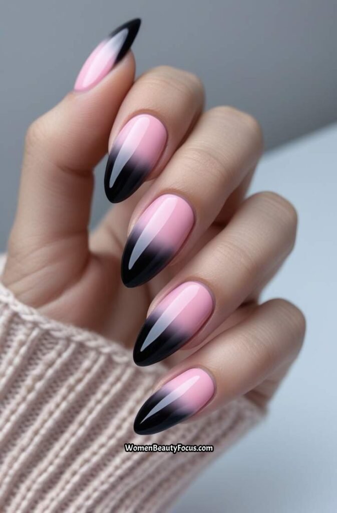 11. Pink and Black Gradient Tips