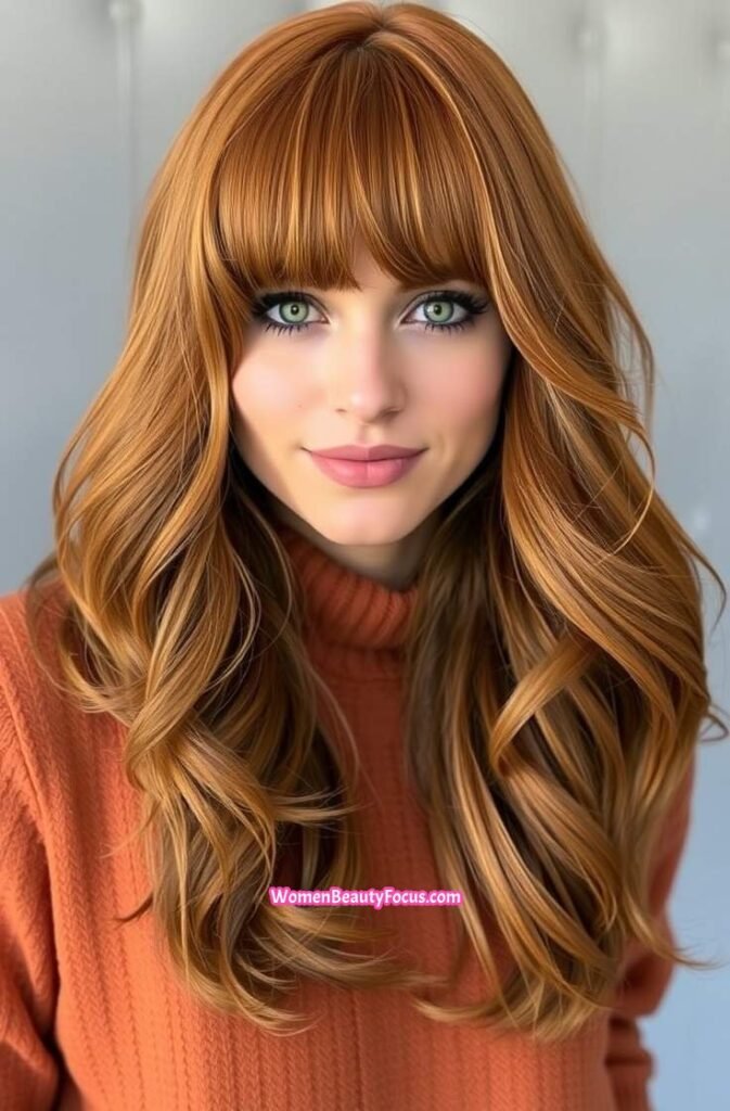 11. Radiant Copper Hair with Swoop Bangs Front View