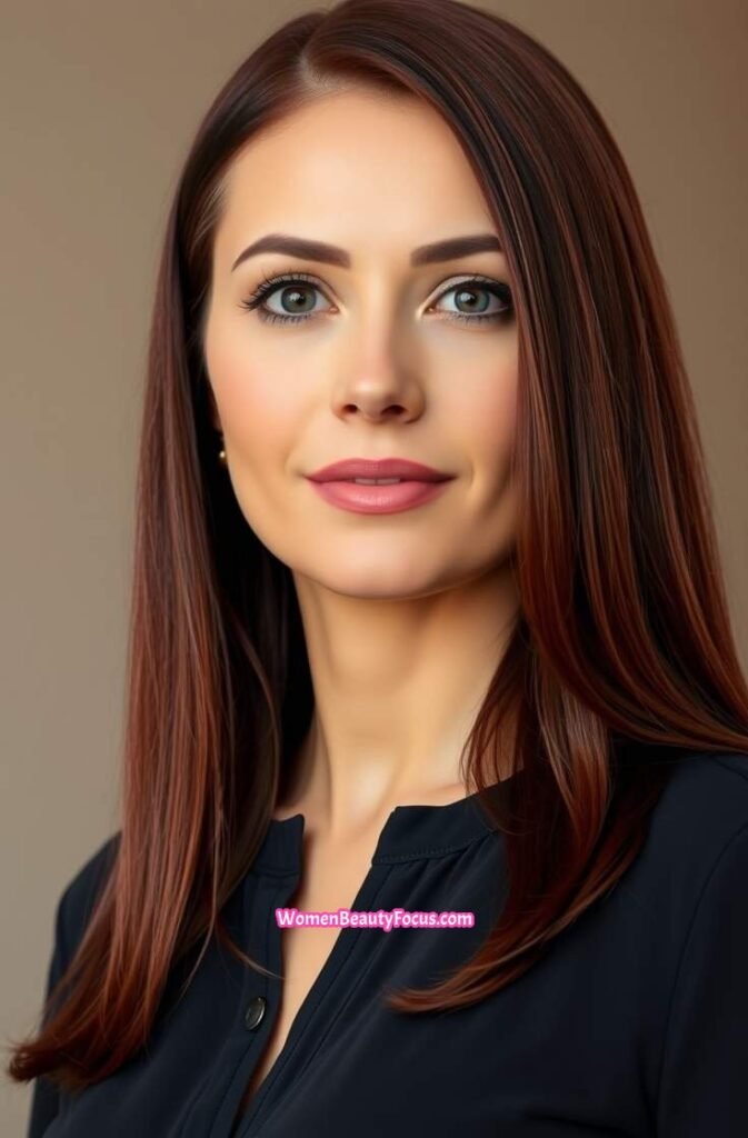11. Rich Mahogany Brown with Sleek Straight Hair FrontStraight View