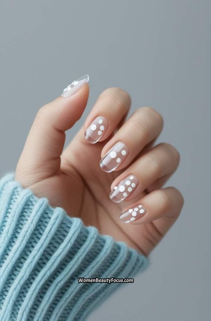 11. Transparent Nails with White Dots