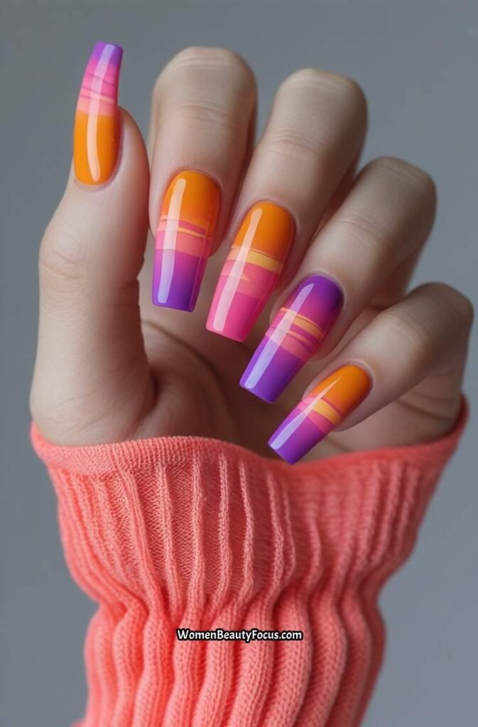 11. Vibrant Sunset Nails