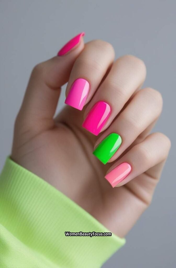 11. Watermelon Color Block Nails