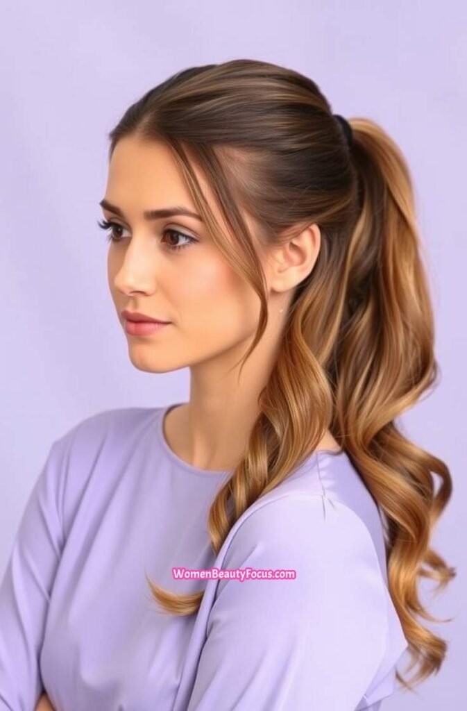 11. Wavy Ponytail with Side Part Front View